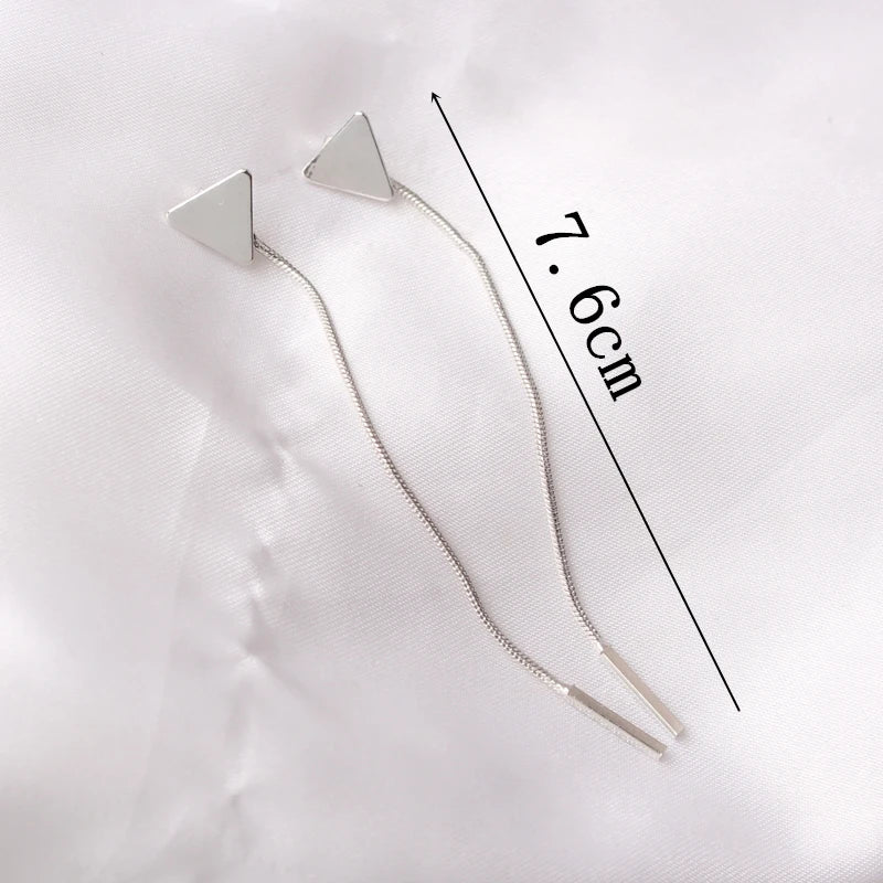 Simple Triangle Tassel Earrings - Long Chain Ear Line