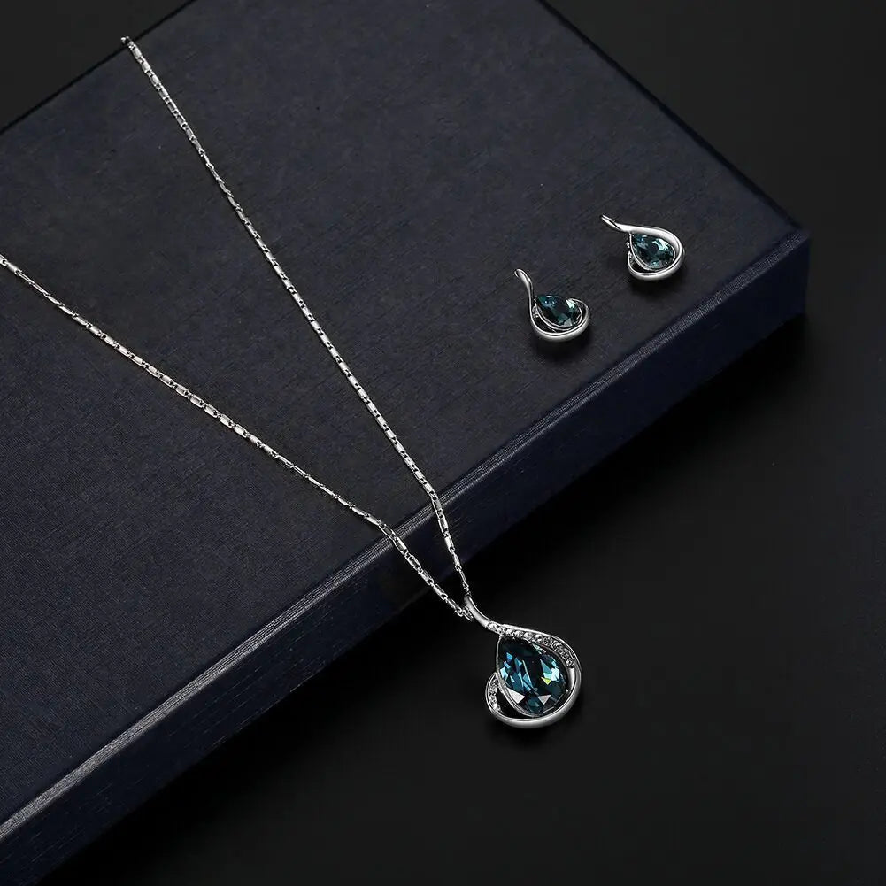 Blue Green Water Drop Jewelry Set - Geometric Design