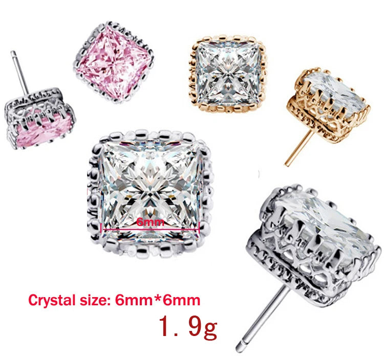 925 Silver 6MM Square CZ Stud Earrings - Genuine Fast Ship