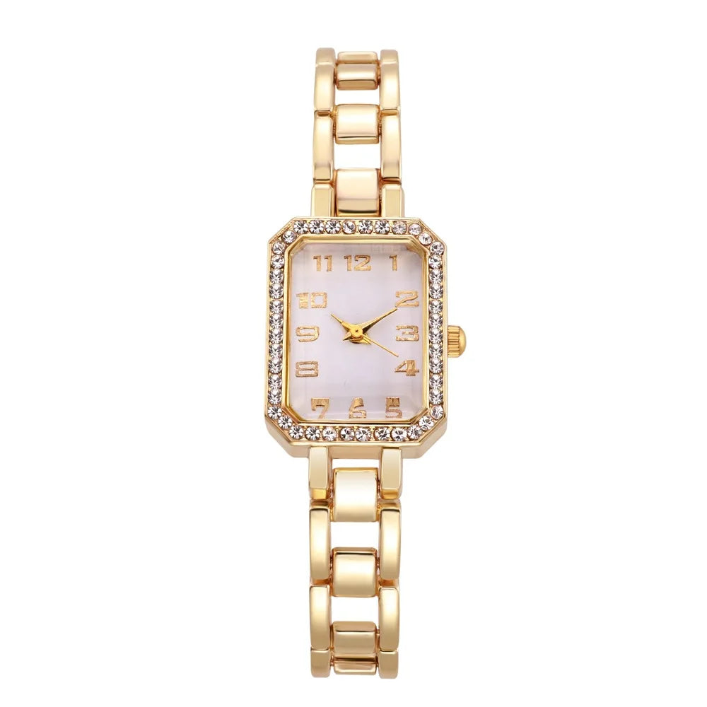 2025 Luxury Women's Watch - Square Full Diamond Gold Quartz