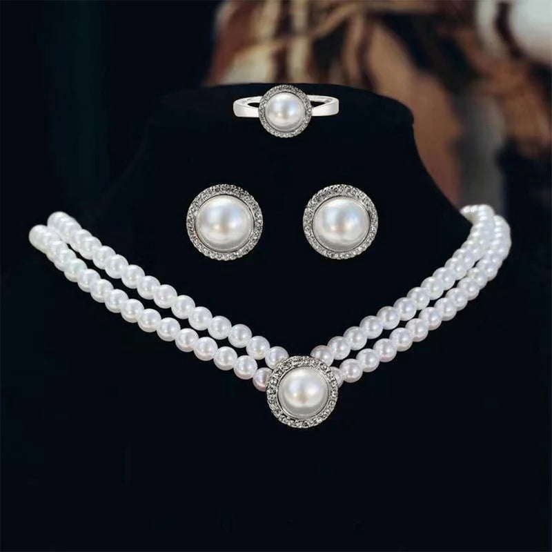 Elegant White Pearl Jewelry Set - 3-Piece Bridal Collection