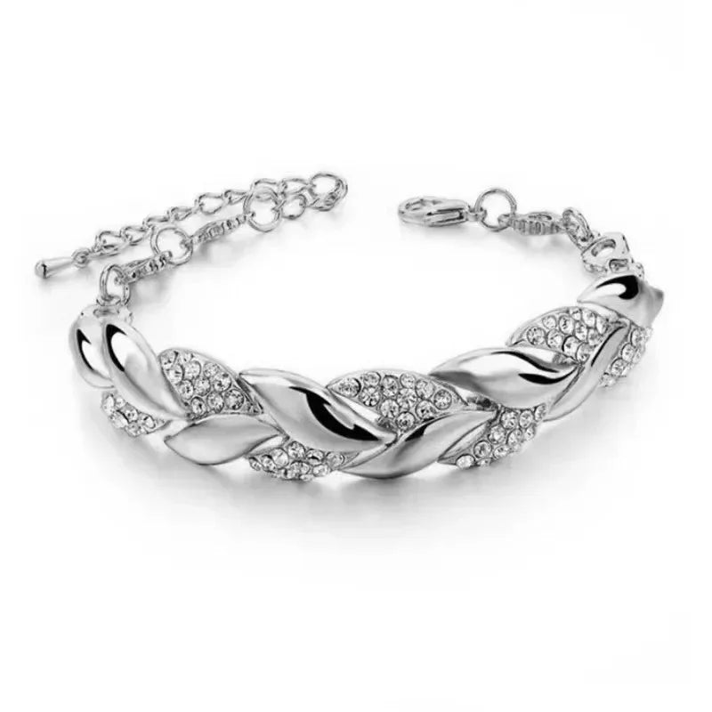 Luxury Love Braided Leaf Bracelet - Crystal Wedding Charm