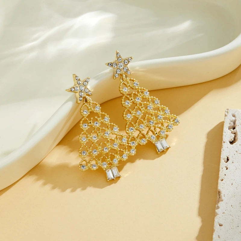 Christmas Tree Star Earrings - Rotating Pendant Design