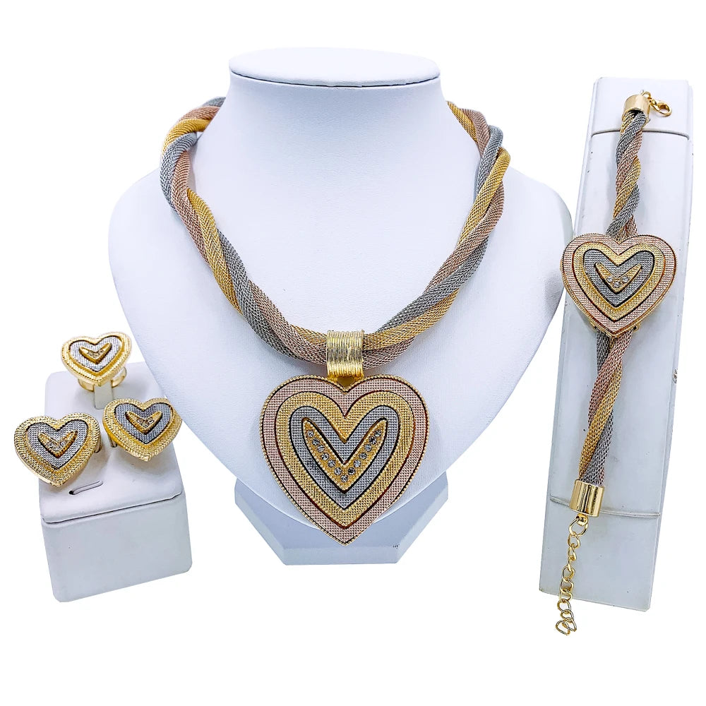 African Dubai Gold Jewelry Set - 4PC Wedding Bridal Flower