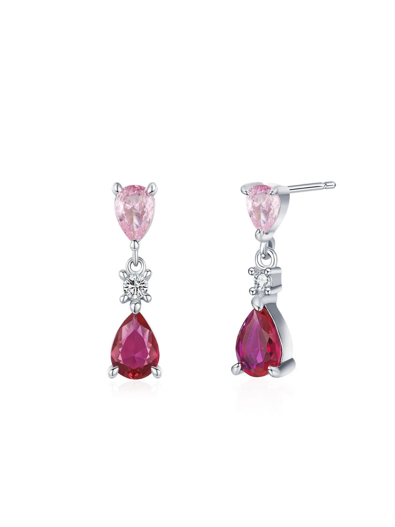 Mirrordust S925 Silver Pink Water Drop Set - Contrast Color Zircon
