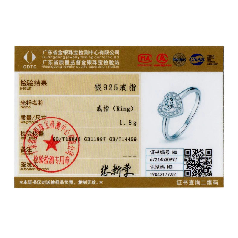 BAMOER 925 Silver Bright Love Ring - Dazzling Heart Crystal