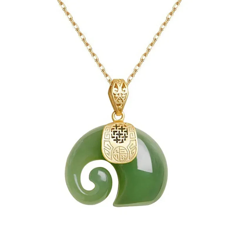Boutique Hetian Jade Elephant Necklace - 18K Gold Natural Stone