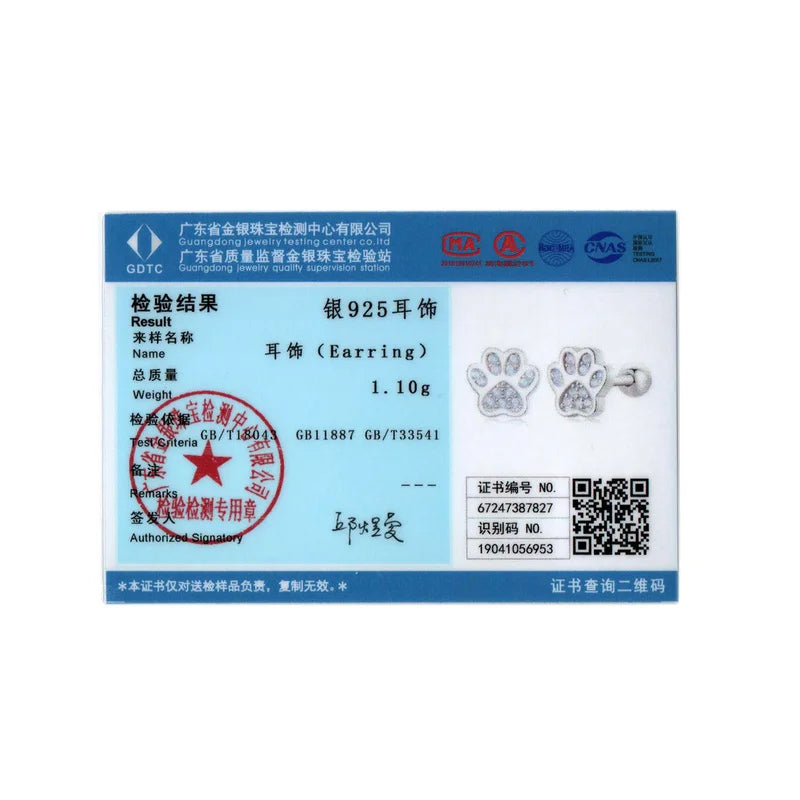 WOSTU 925 Silver Pink Opal Paw Stud Earrings - Pet Lover Gift