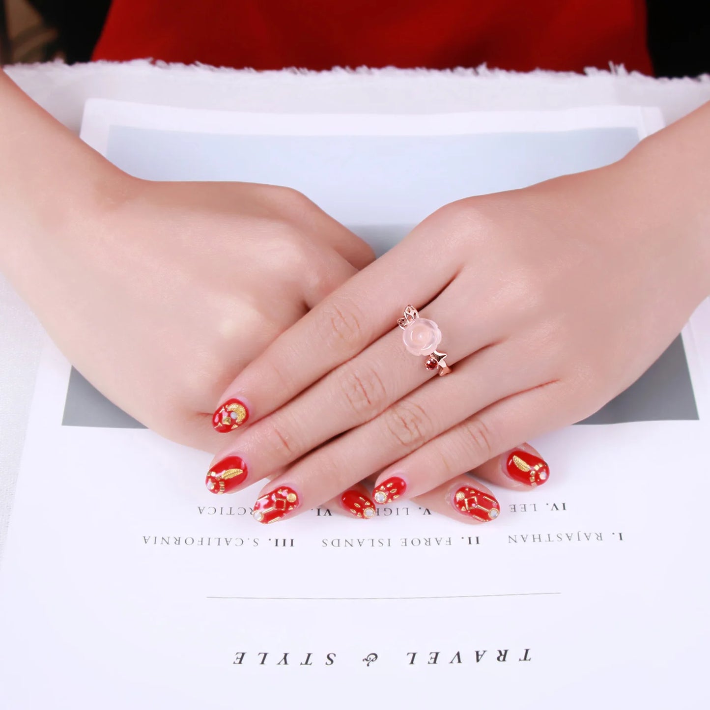 MoBuy Rose Quartz Flower Ring - 925 Silver Gold Plated