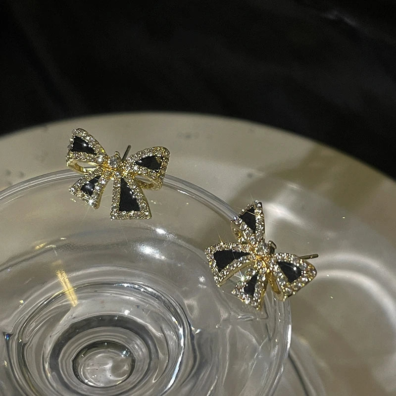 Trendy Rhinestone Bowknot Stud Earrings - Unique Design