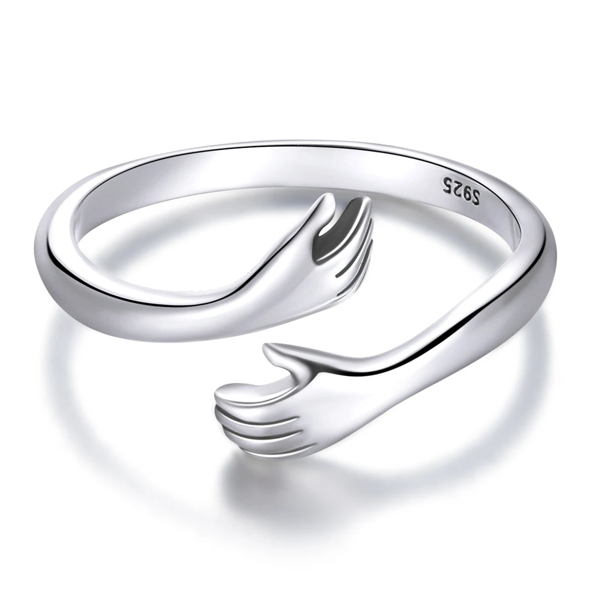 BAMOER 925 Silver Hug Ring - Adjustable Love Design