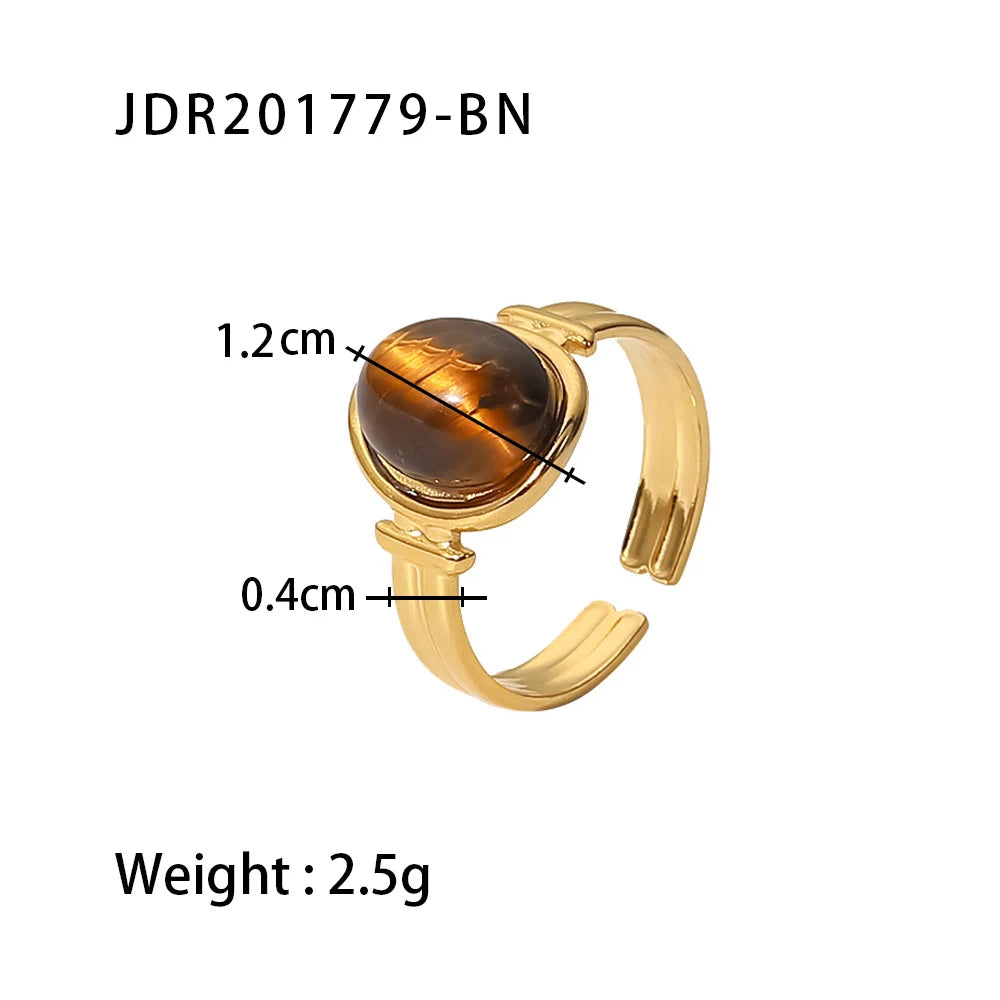 Youthway Natural Stone Ring - Waterproof Golden Steel