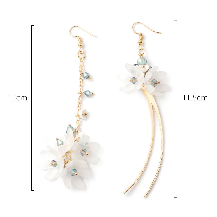 Korean White Acrylic Flower Earrings - Handmade Long Hanging
