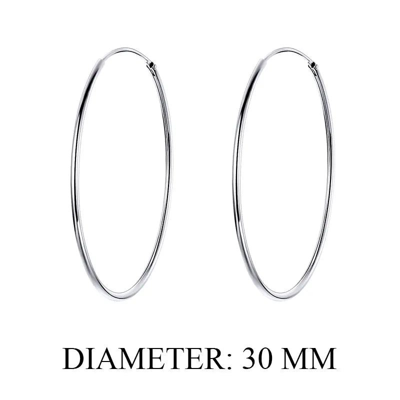 BAMOER 925 Silver Large Hoop Earrings - 30/40mm Circle