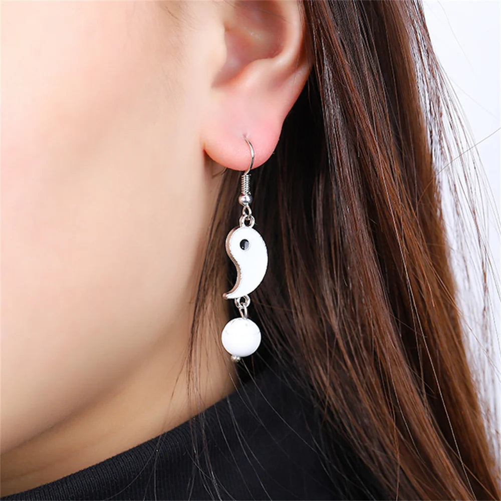 Pearl Yin Yang Tai Chi Stud Earrings - Chinese Style