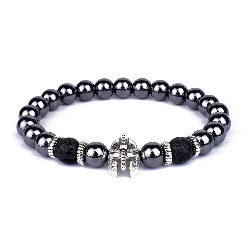 Fashion Obsidian Lion Head Bracelet - Lava Stone Zircon Prism