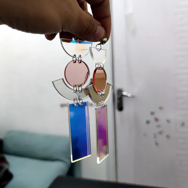 KUGUYS Iridescent Geometric Earrings - Mirror Acrylic Long