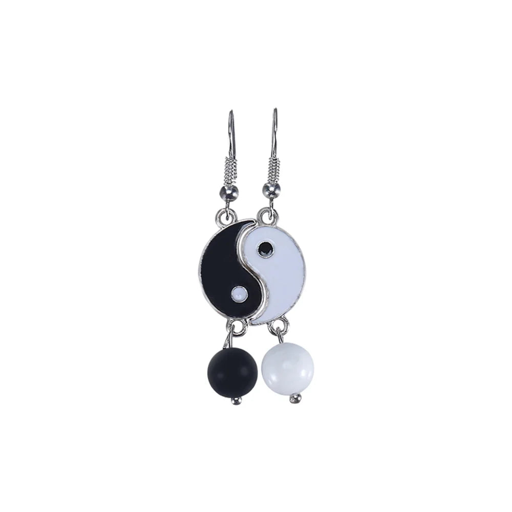 Pearl Yin Yang Tai Chi Stud Earrings - Chinese Style