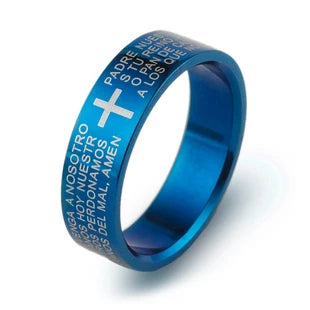 Christian Cross Bible Ring - Titanium Steel Engraved