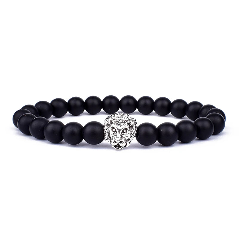 Fashion Obsidian Lion Head Bracelet - Lava Stone Zircon Prism