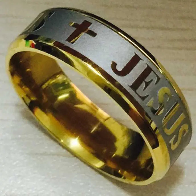 Christian Cross Bible Ring - Titanium Steel Engraved