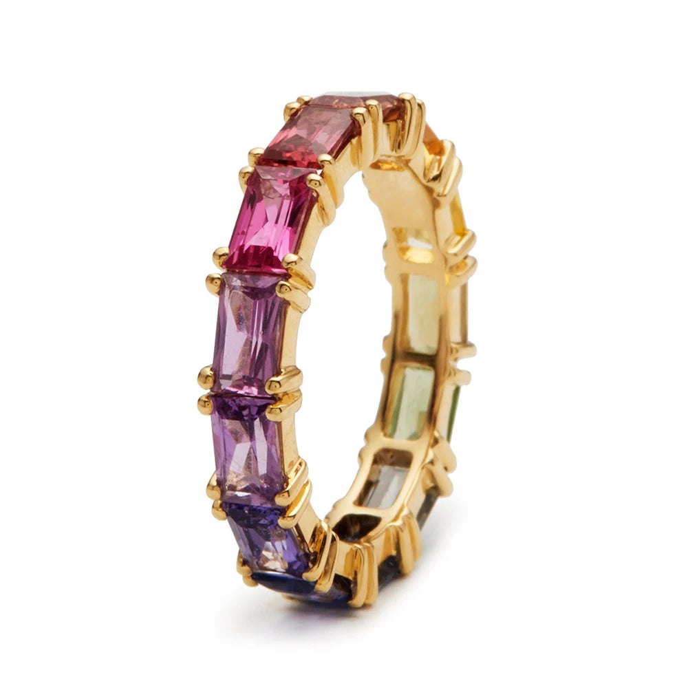 Huitan Colorful CZ Ring - 5 Color Options Gold Plated
