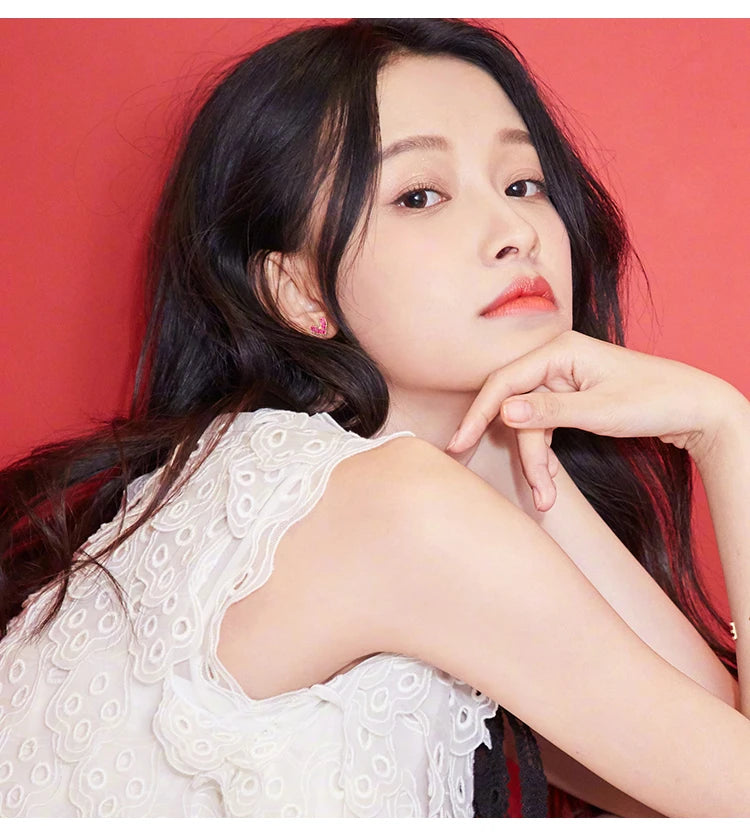 Modian 925 Silver Heart Earrings - Rose Gold Pink CZ Simple