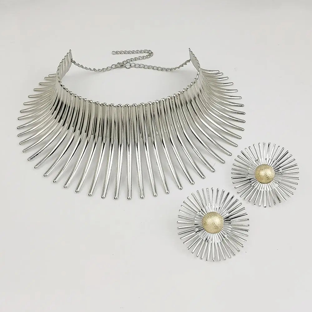 KDLUN Africa Jewelry Set - Gold Torque Choker Necklace Earrings