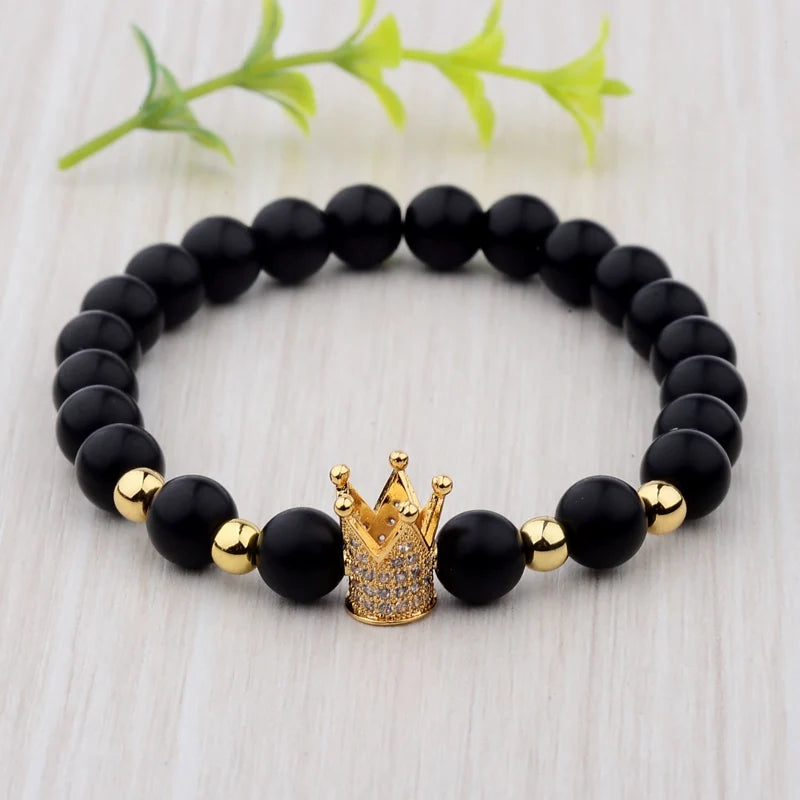 Luxury Natural Stone Yoga Bracelet - Micro Pave CZ Ball Matte