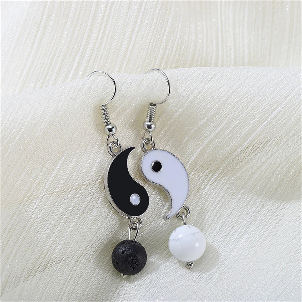 Pearl Yin Yang Tai Chi Stud Earrings - Chinese Style