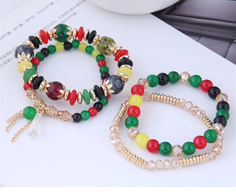 Kymyad Korean Green Crystal Bracelet - Gold Tassel Charm