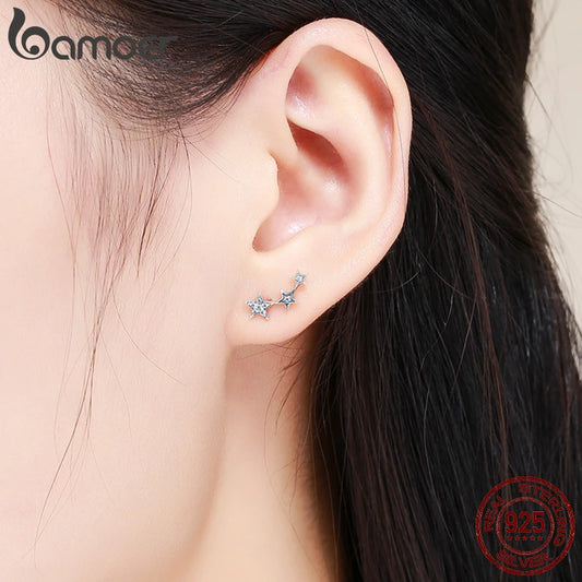 BAMOER 925 Silver Stackable Star Earrings - CZ Exquisite