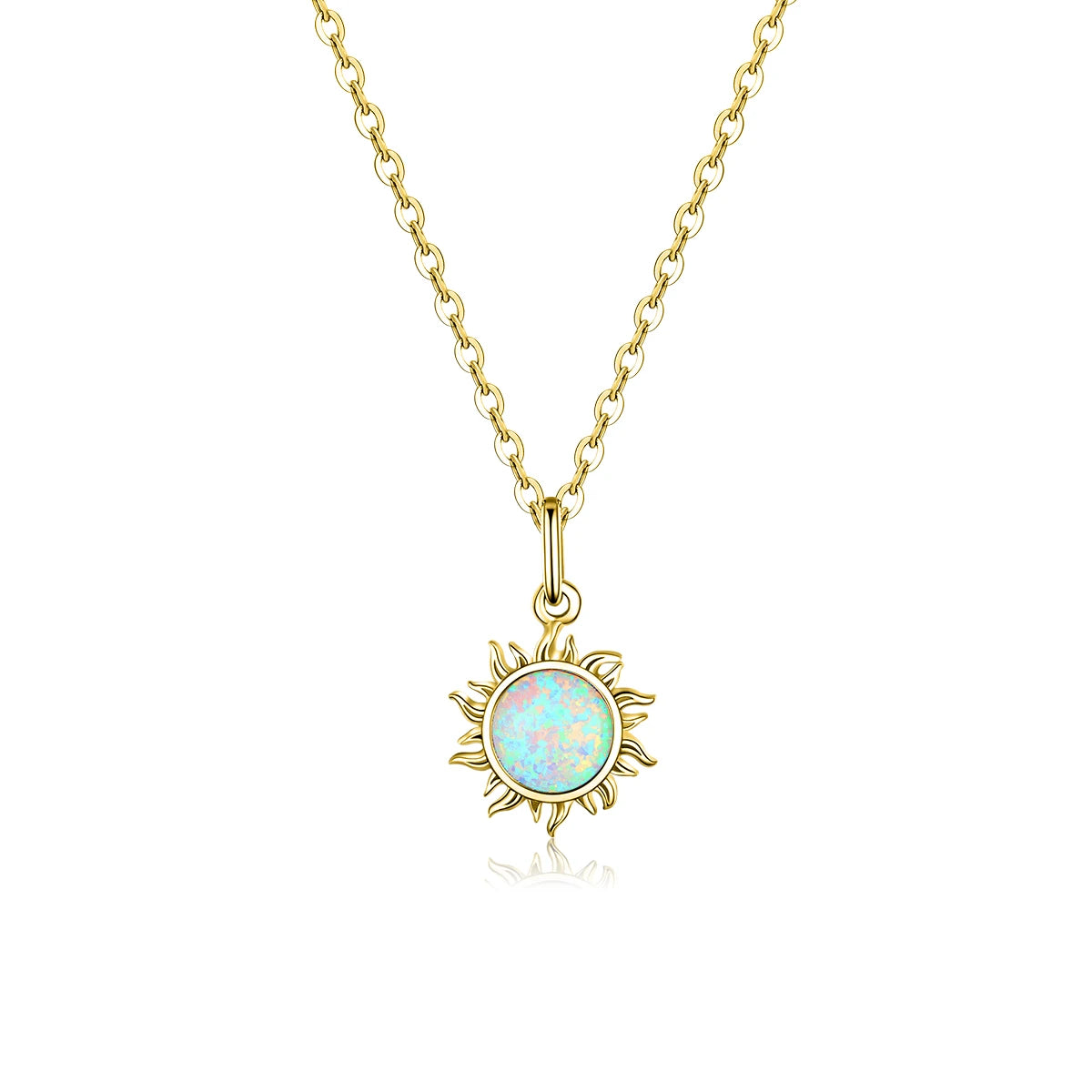 BAMOER 925 Silver White Opal Sun Necklace - Apollo Chain