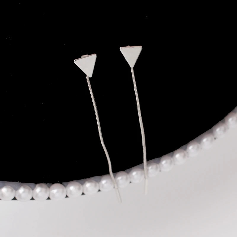 Simple Triangle Tassel Earrings - Long Chain Ear Line
