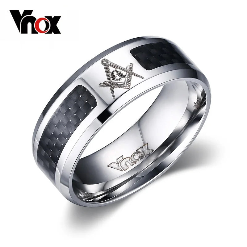 VNOX Masonic Ring - Stainless Steel & Carbon Fiber