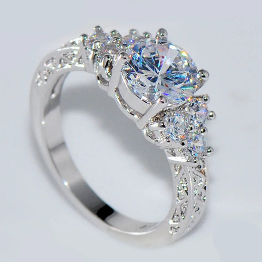 ZDADAN 925 Silver 8MM Zircon Ring - Fashion Wedding Band