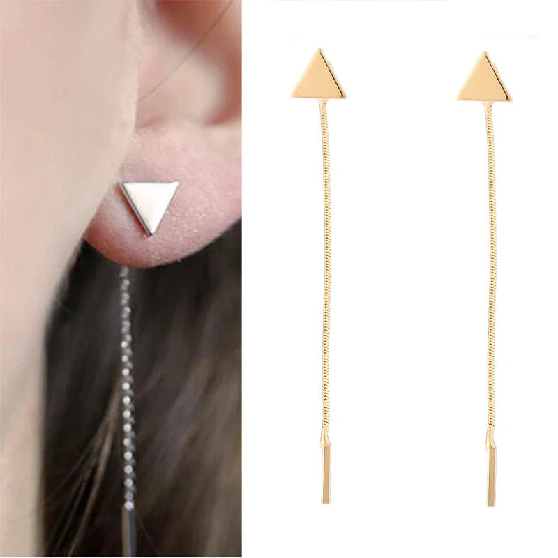 Simple Triangle Tassel Earrings - Long Chain Ear Line