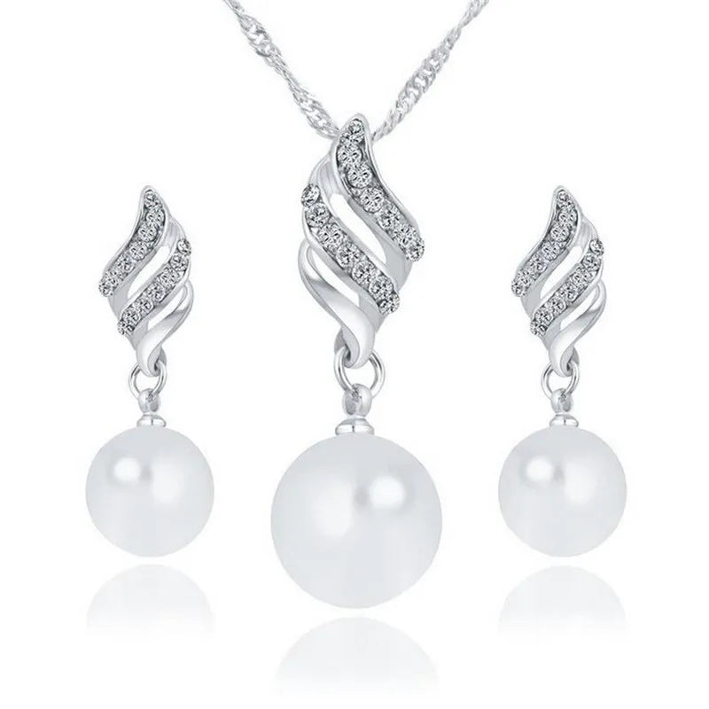 Luxury Pearl & Rhinestone Bridal Jewelry Set