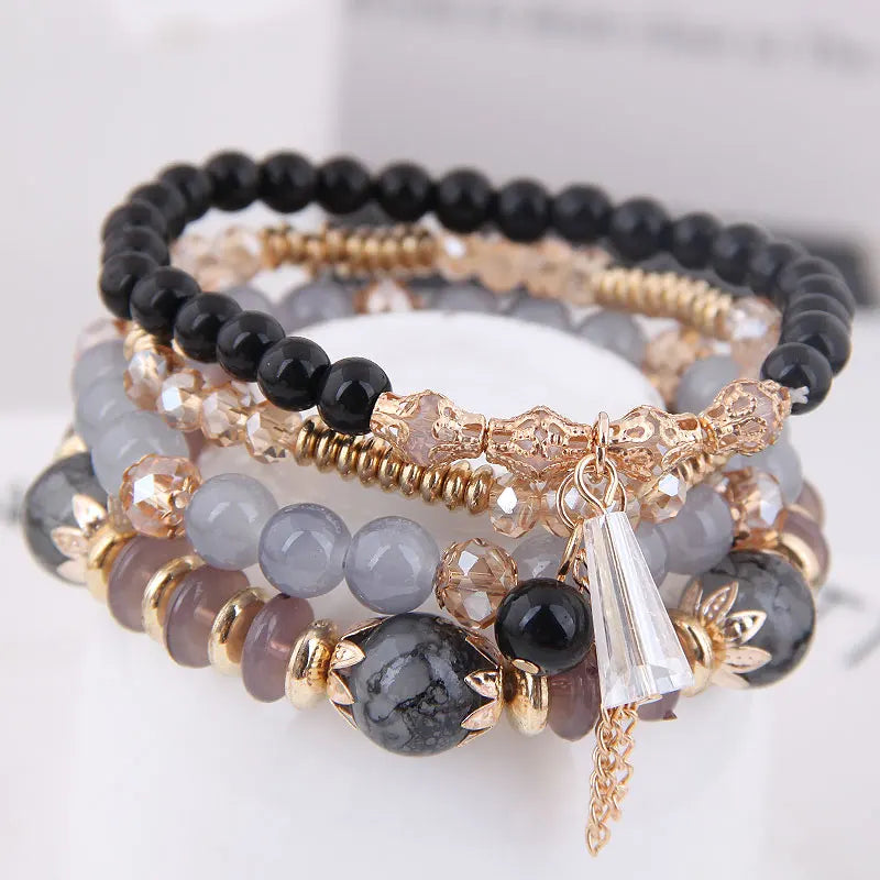 Kymyad Korean Green Crystal Bracelet - Gold Tassel Charm