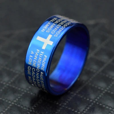 Christian Cross Bible Ring - Titanium Steel Engraved
