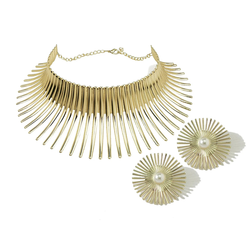 KDLUN Africa Jewelry Set - Gold Torque Choker Necklace Earrings