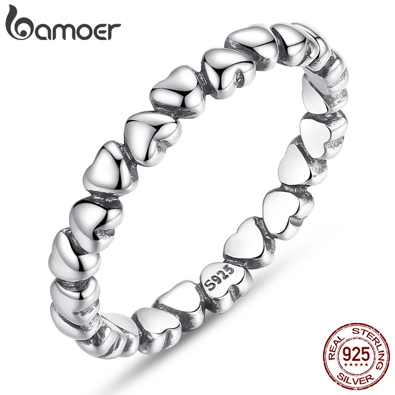 BAMOER 925 Silver Forever Love Heart Ring - Korean Style