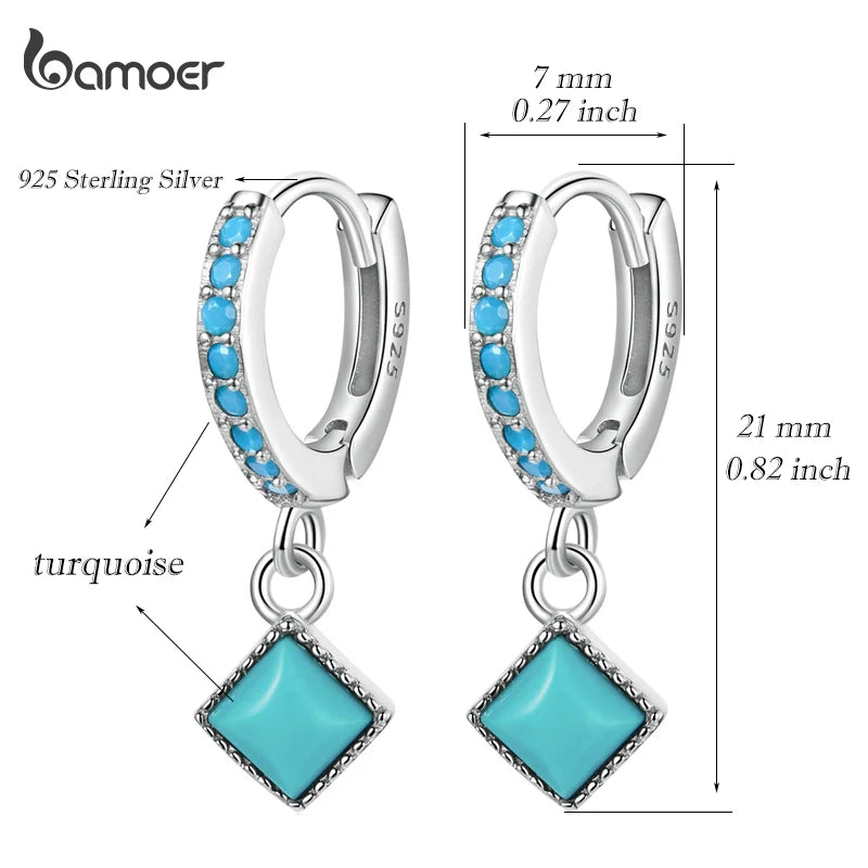 BAMOER 925 Silver Turquoise Drop Earrings - Vintage Simple