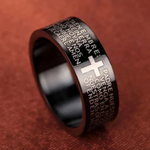 Christian Cross Bible Ring - Titanium Steel Engraved