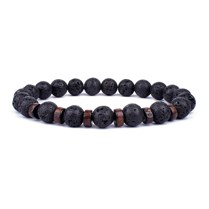 Volcanic Stone Lava Bracelet - 8mm Tibetan Buddha Beads