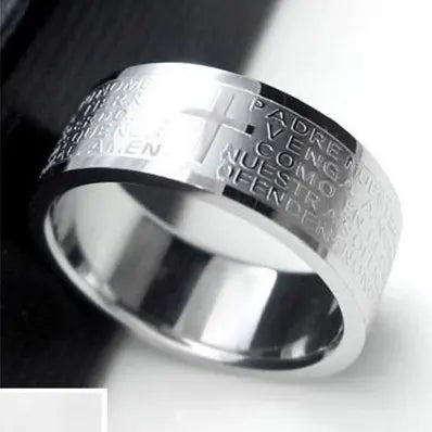 Christian Cross Bible Ring - Titanium Steel Engraved