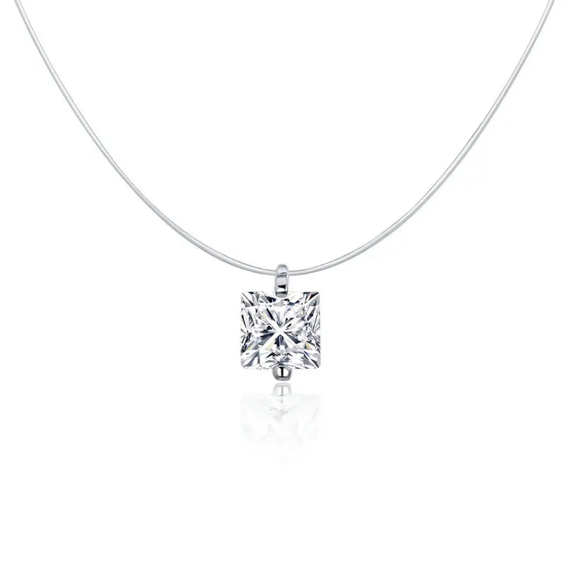 BAMOER Silver Invisible Chain Necklace - Rhinestone Fishing Line