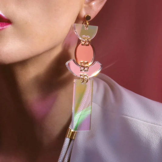 KUGUYS Iridescent Geometric Earrings - Mirror Acrylic Long