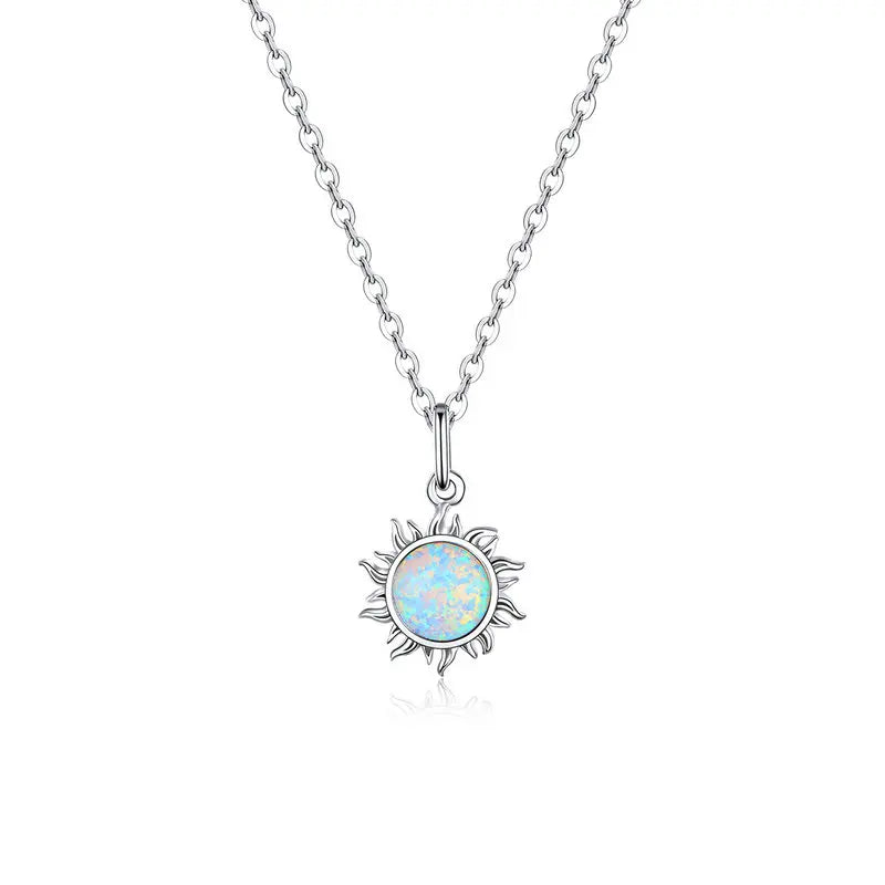 BAMOER 925 Silver White Opal Sun Necklace - Apollo Chain