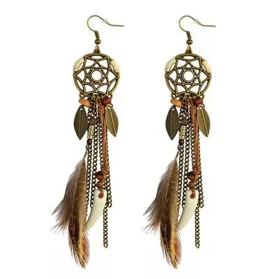 Dream Catcher Feather Earrings - Handmade Boho Tassel